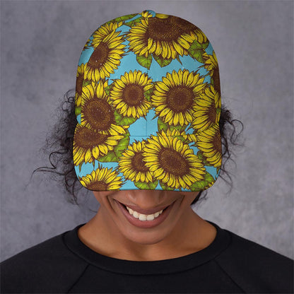 Blue Vintage Sunflower Pattern Print Baseball Cap