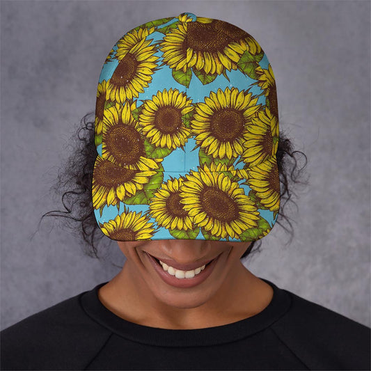 Blue Vintage Sunflower Pattern Print Baseball Cap