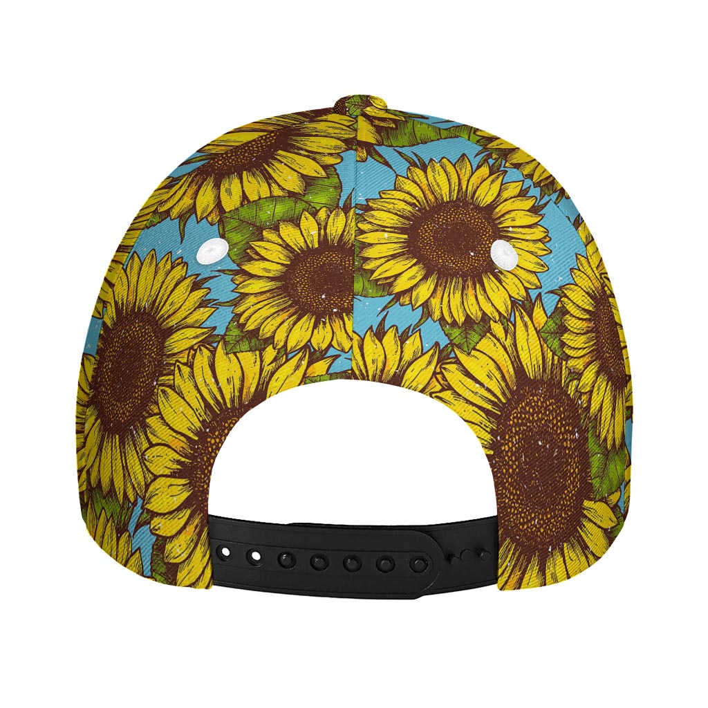 Blue Vintage Sunflower Pattern Print Baseball Cap