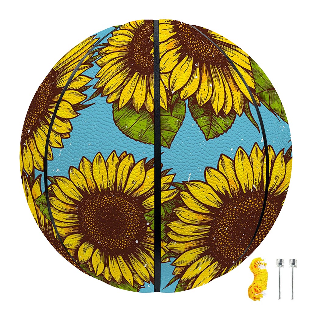 Blue Vintage Sunflower Pattern Print Basketball