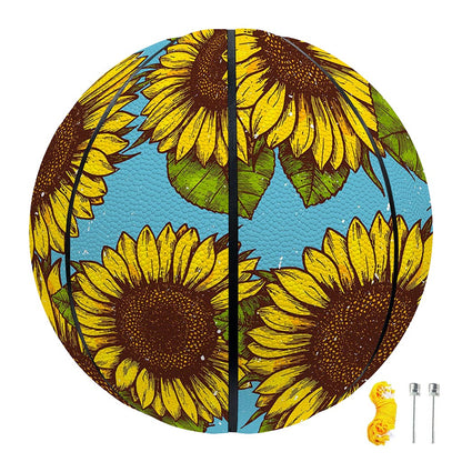 Blue Vintage Sunflower Pattern Print Basketball
