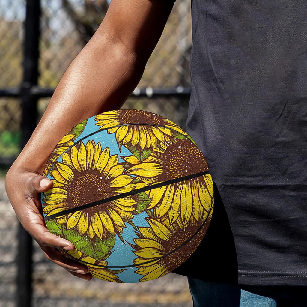 Blue Vintage Sunflower Pattern Print Basketball