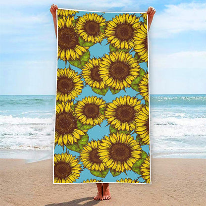 Blue Vintage Sunflower Pattern Print Beach Towel