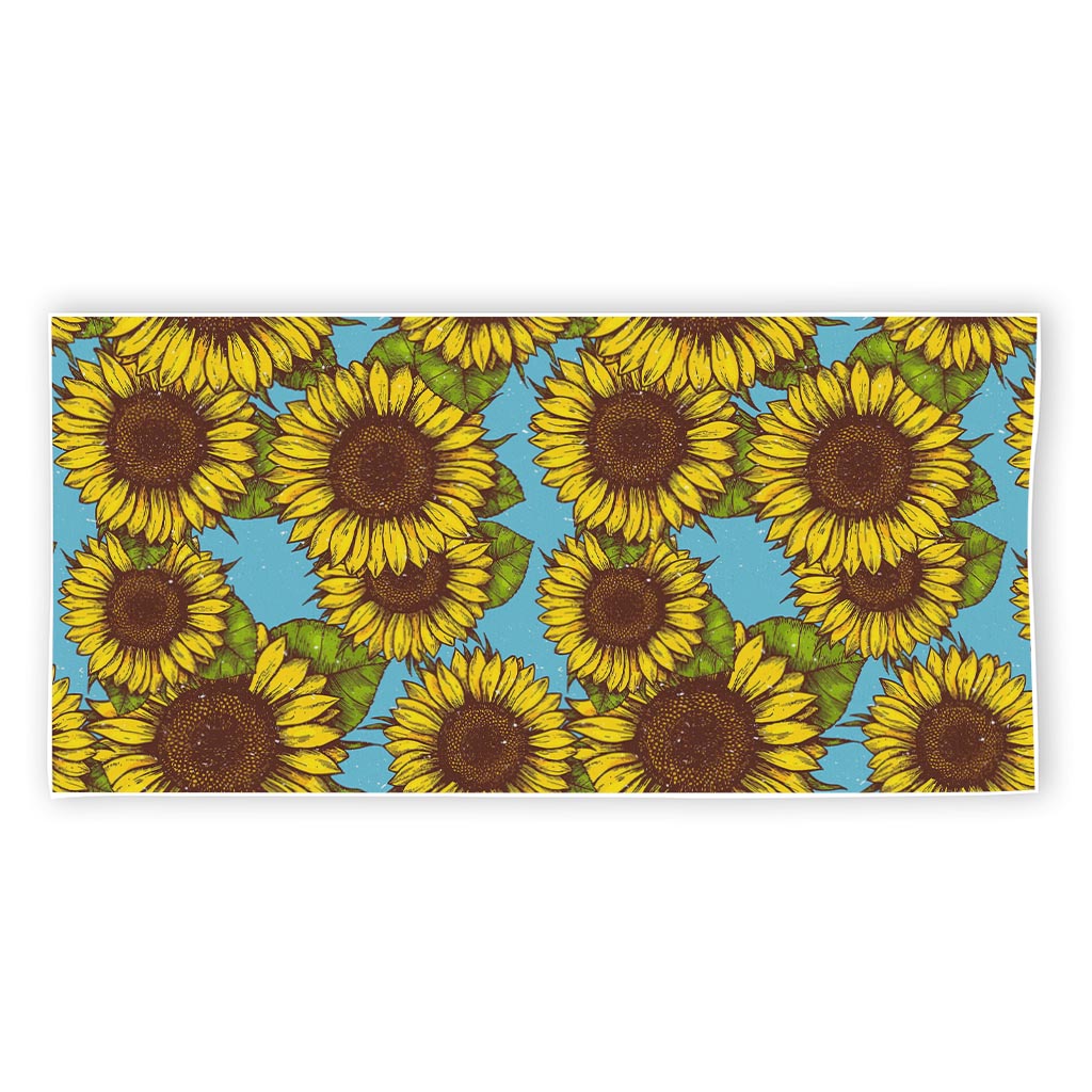 Blue Vintage Sunflower Pattern Print Beach Towel