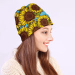 Blue Vintage Sunflower Pattern Print Beanie