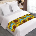Blue Vintage Sunflower Pattern Print Bed Runner