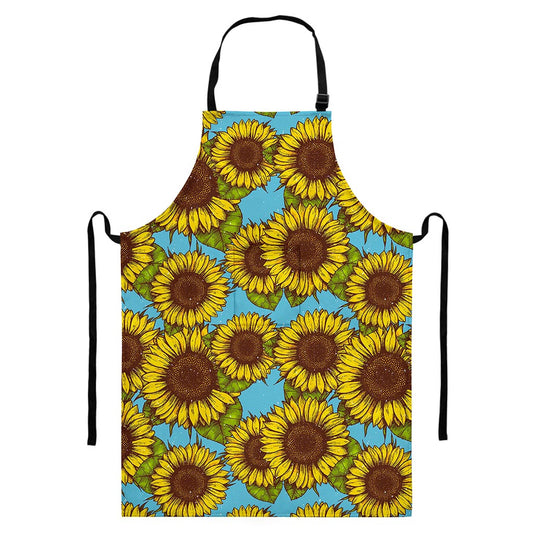 Blue Vintage Sunflower Pattern Print Bib Apron With Pocket