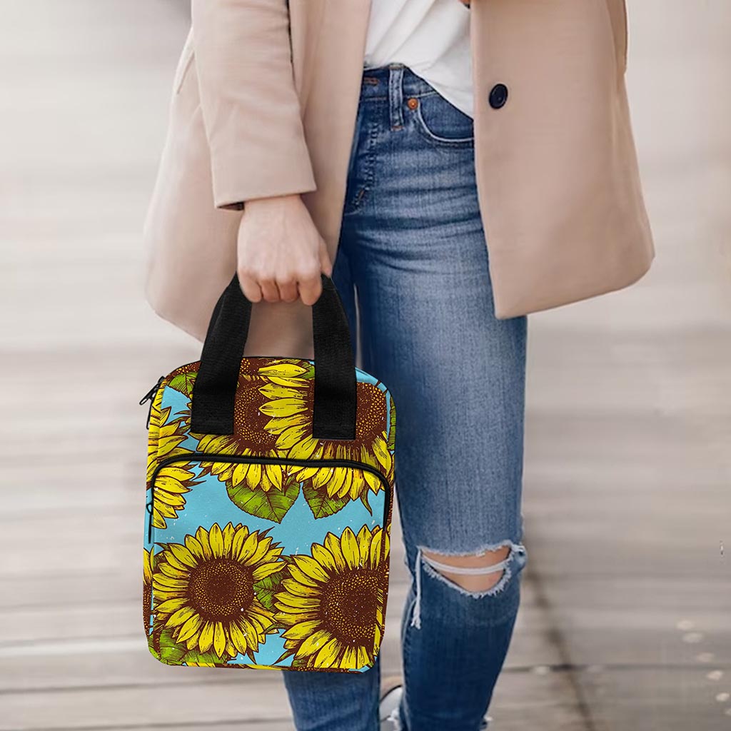 Blue Vintage Sunflower Pattern Print Bible Tote Bag