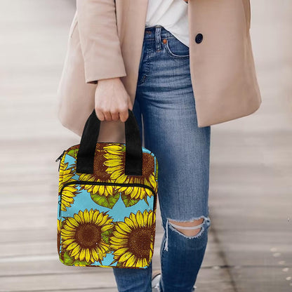 Blue Vintage Sunflower Pattern Print Bible Tote Bag