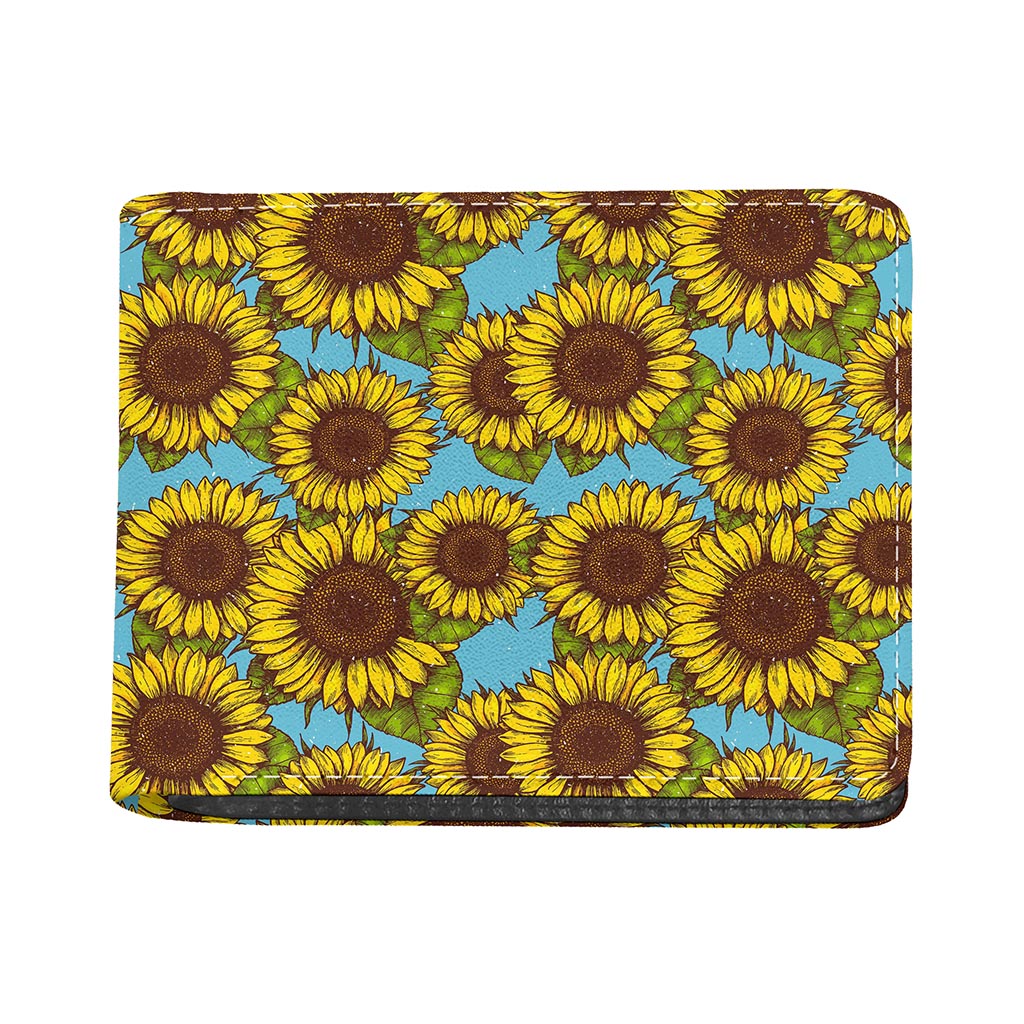 Blue Vintage Sunflower Pattern Print Bifold Wallet