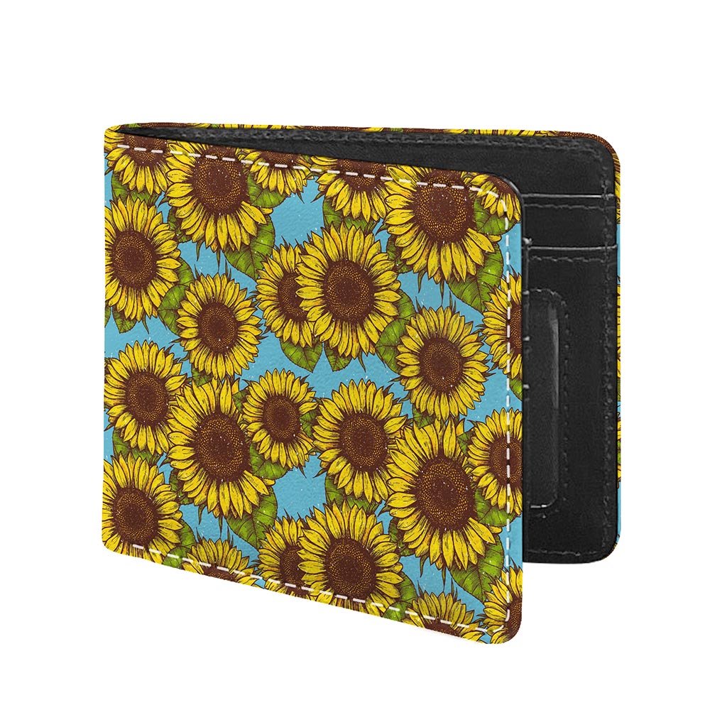 Blue Vintage Sunflower Pattern Print Bifold Wallet