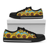 Blue Vintage Sunflower Pattern Print Black Low Top Sneakers