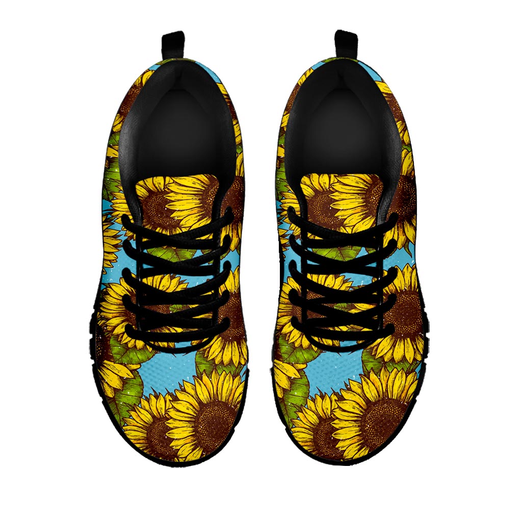 Blue Vintage Sunflower Pattern Print Black Running Shoes