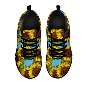 Blue Vintage Sunflower Pattern Print Black Running Shoes