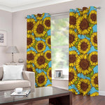 Blue Vintage Sunflower Pattern Print Blackout Grommet Curtains