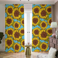 Blue Vintage Sunflower Pattern Print Dimout Pencil Pleat Curtains