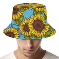 Blue Vintage Sunflower Pattern Print Bucket Hat