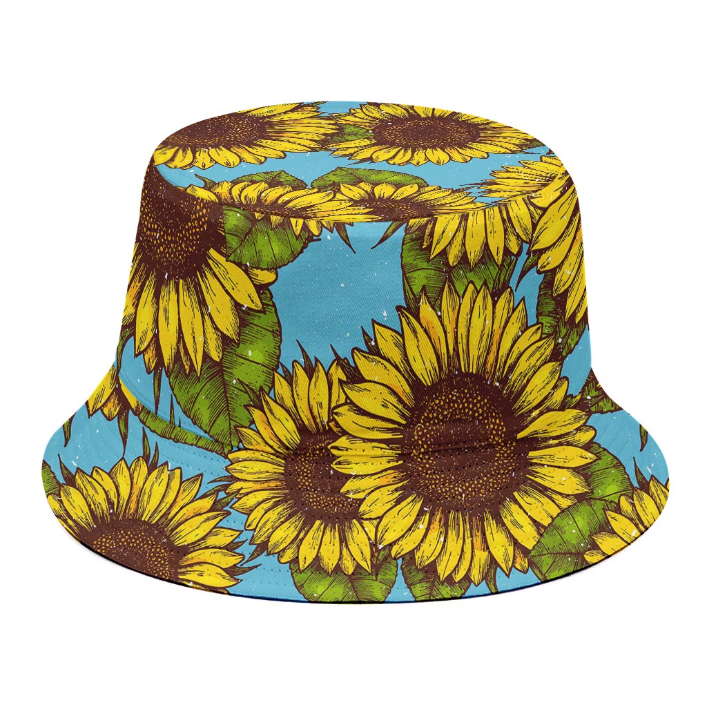 Blue Vintage Sunflower Pattern Print Bucket Hat