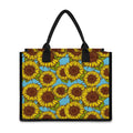 Blue Vintage Sunflower Pattern Print Canvas Tote Bag
