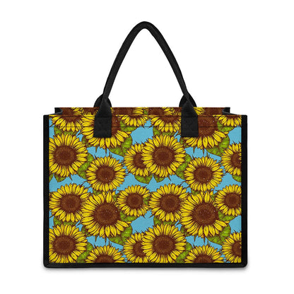 Blue Vintage Sunflower Pattern Print Canvas Tote Bag