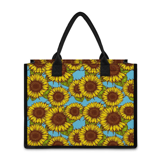 Blue Vintage Sunflower Pattern Print Canvas Tote Bag