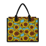 Blue Vintage Sunflower Pattern Print Canvas Tote Bag