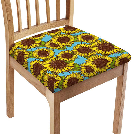 Blue Vintage Sunflower Pattern Print Chair Cushion Cover