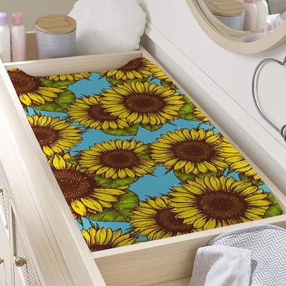 Blue Vintage Sunflower Pattern Print Changing Pad Cover