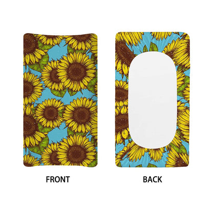 Blue Vintage Sunflower Pattern Print Changing Pad Cover