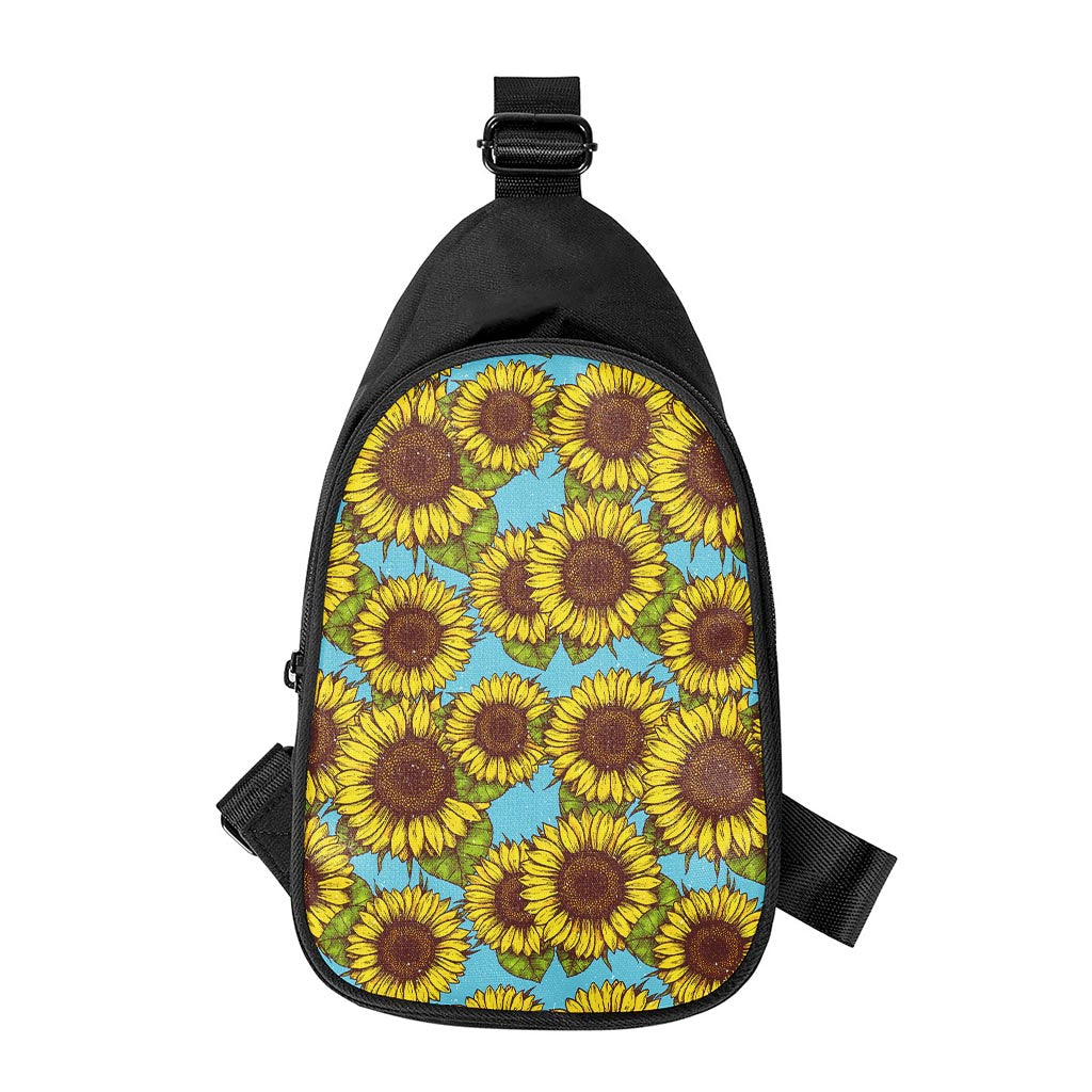 Blue Vintage Sunflower Pattern Print Chest Bag