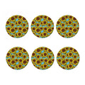 Blue Vintage Sunflower Pattern Print Coaster Set