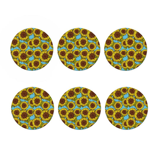 Blue Vintage Sunflower Pattern Print Coaster Set