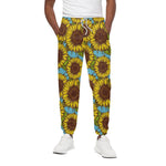 Blue Vintage Sunflower Pattern Print Cotton Pants