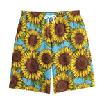 Blue Vintage Sunflower Pattern Print Cotton Shorts