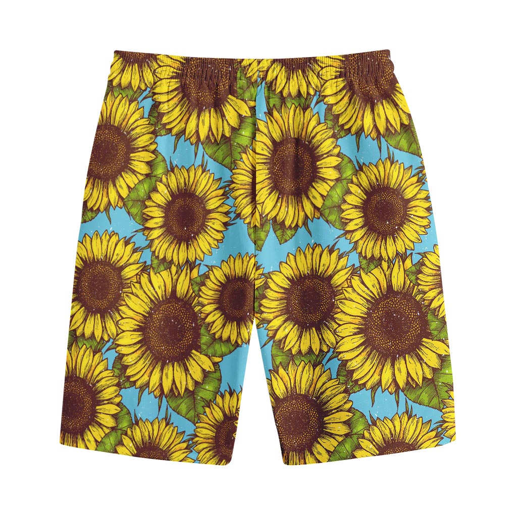 Blue Vintage Sunflower Pattern Print Cotton Shorts