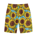 Blue Vintage Sunflower Pattern Print Cotton Shorts