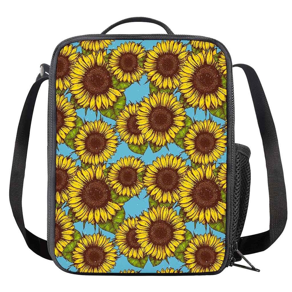 Blue Vintage Sunflower Pattern Print Crossbody Lunch Bag