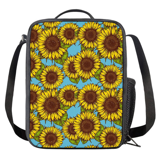 Blue Vintage Sunflower Pattern Print Crossbody Lunch Bag