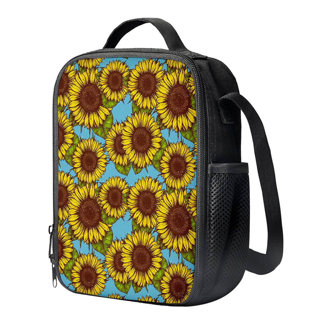 Blue Vintage Sunflower Pattern Print Crossbody Lunch Bag