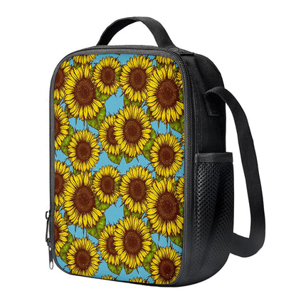 Blue Vintage Sunflower Pattern Print Crossbody Lunch Bag