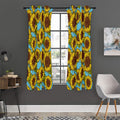 Blue Vintage Sunflower Pattern Print Grommet Curtain Panels