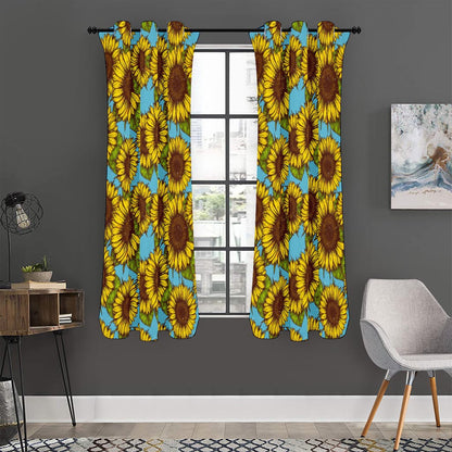 Blue Vintage Sunflower Pattern Print Curtain