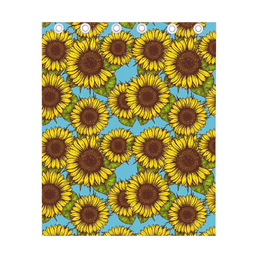 Blue Vintage Sunflower Pattern Print Curtain