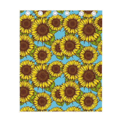 Blue Vintage Sunflower Pattern Print Curtain