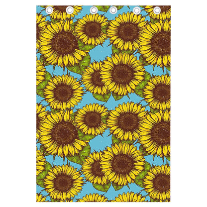 Blue Vintage Sunflower Pattern Print Curtain