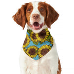 Blue Vintage Sunflower Pattern Print Dog Bandana