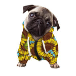Blue Vintage Sunflower Pattern Print Dog Zip Up Hoodie