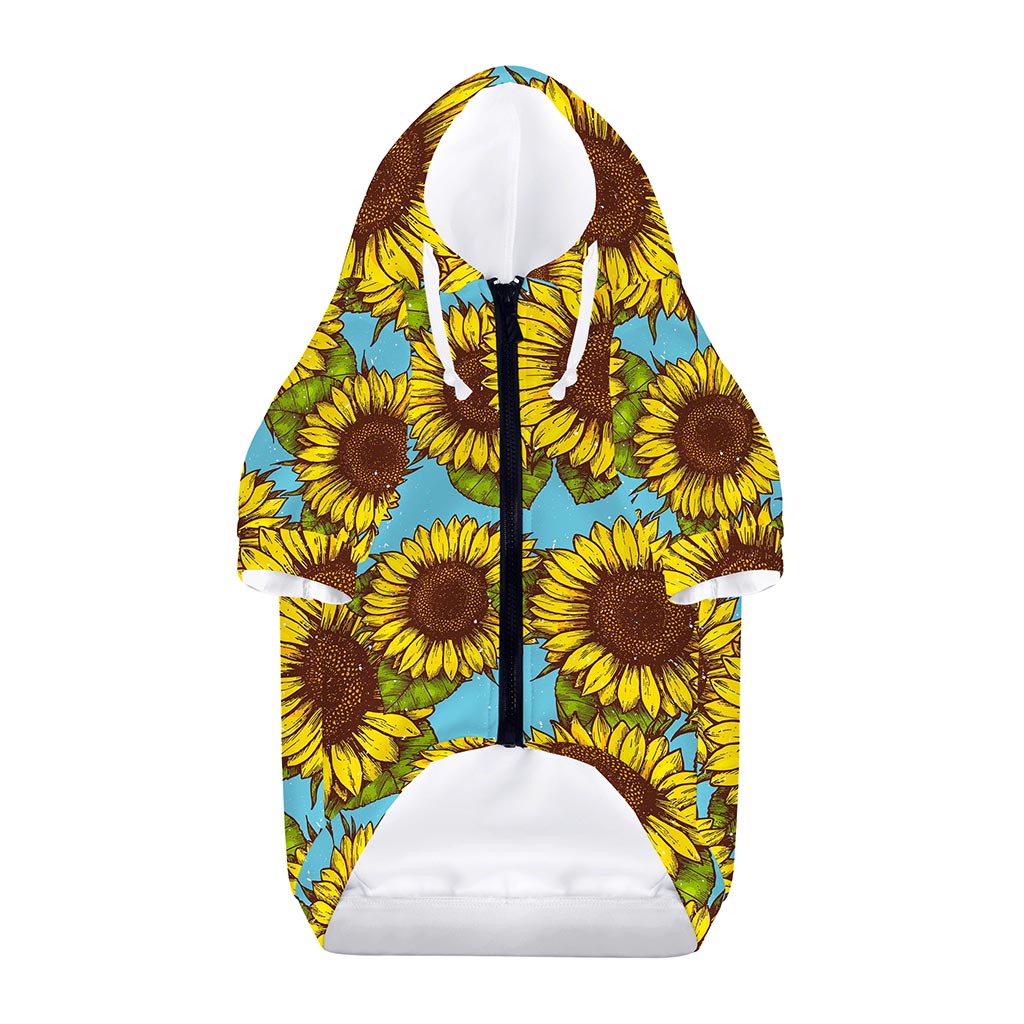 Blue Vintage Sunflower Pattern Print Dog Zip Up Hoodie
