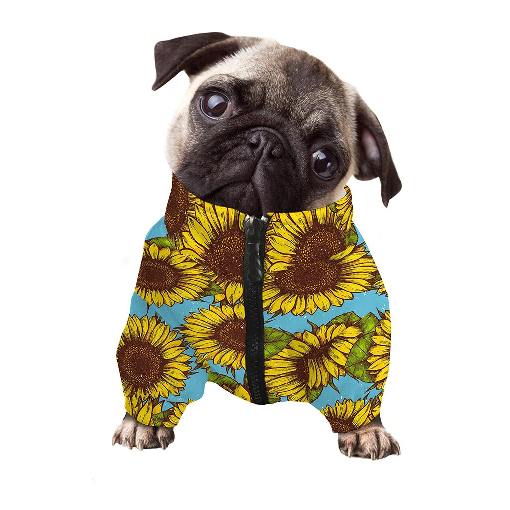 Blue Vintage Sunflower Pattern Print Dog Zip Up Jacket