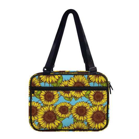 Blue Vintage Sunflower Pattern Print Double Strap Bible Bag